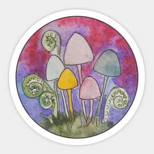Watercolor Mushrooms with Ferns Sticker